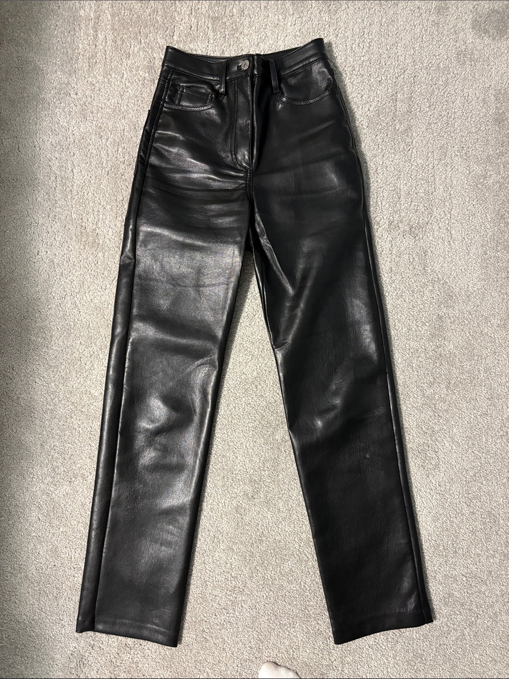 Aritzia Black Faux Leather Straight-Leg Pants